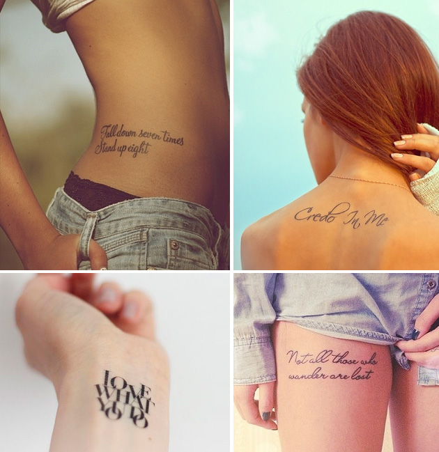 Татуировки в виде надписей для девушек